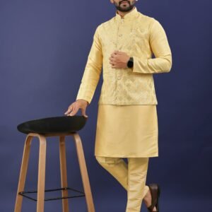 Beige Kurta with Embroidered Jacket