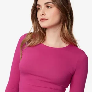 Fitted Magenta Long Sleeve Crop Top