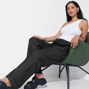 Charcoal Straight Fit High-Waisted Trousers