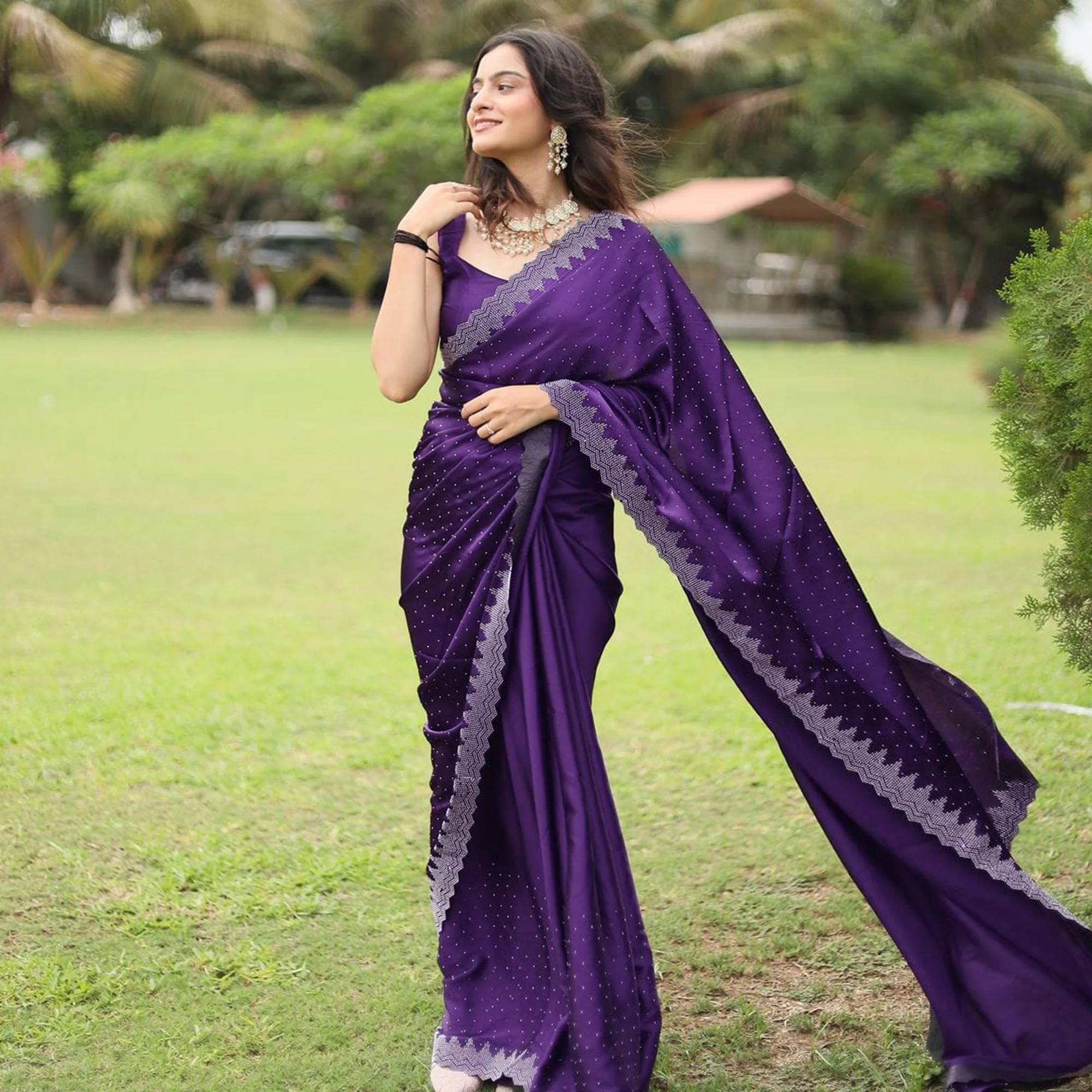 Embroidered Satin Saree