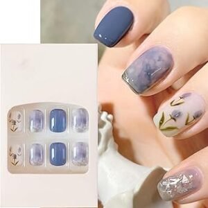 Elegant Marbled Floral Nail Design