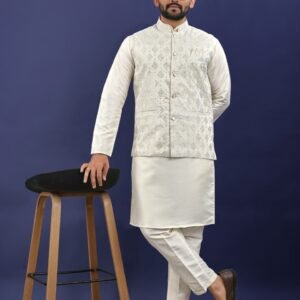 Ivory Embroidered Kurta with Jacket
