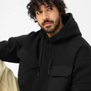 Utility Pocket Oversized Black Hoodie