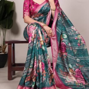 Emerald & Rose Digital Linen Saree
