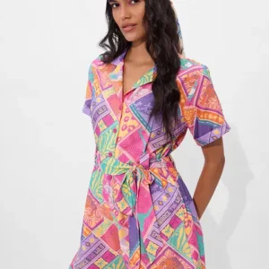 Tropical Patch Print Belted Romper