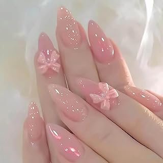 Pink Bow Sparkle Nails
