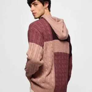 Textured Patchwork Knitted Hoodie