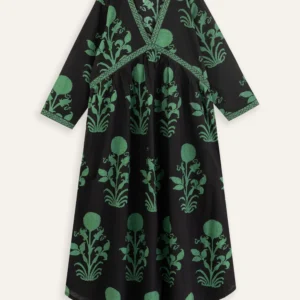 Black and Green Floral Empire Dress
