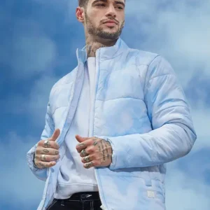 Sky Blue Cloud Print Puffer Jacket