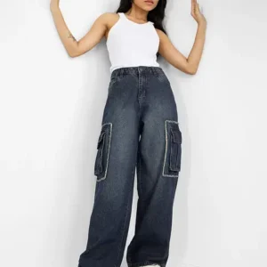 Dark Wash Oversized Cargo Jeans