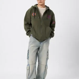 Zip-Up Hoodie with Patchwork