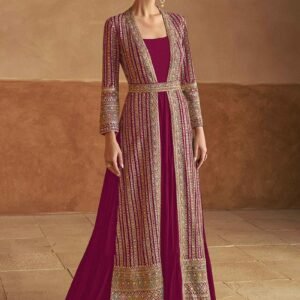 Regal Embroidered Long Jacket Gown