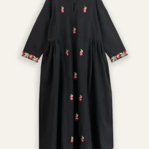 Black Blossom Embroidered Cotton Kurti