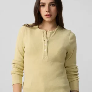Lemon Yellow Waffle Knit Henley Top