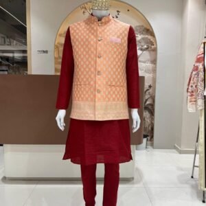 Brocade Kurta with Solid Red Sleeves