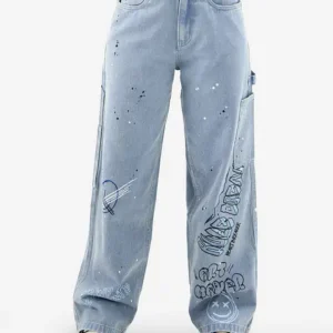 Graffiti Light Wash Baggy Fit Jeans