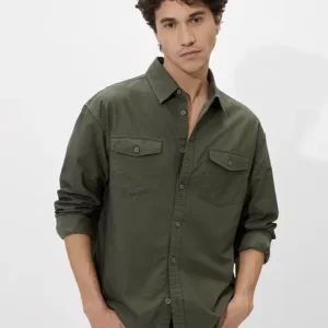 Men’s Olive Green Utility Cotton Shirt