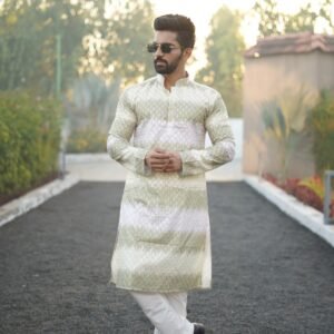 Elegant Cream and Gold Jacquard Kurta