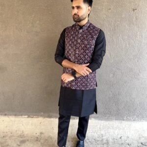 Ethnic Kurta with Printed Nehru Jacket