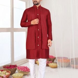 Red Bandhgala Kurta with Jacket
