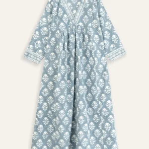 Blue White Printed V-Neck Dress