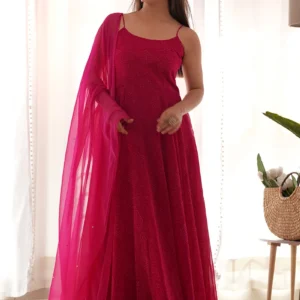 Elegant Pink Embroidered