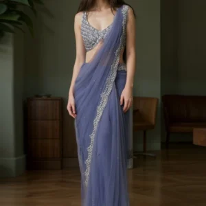 Elegant Blue Tulle Saree
