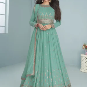 Turquoise Embroidered Anarkali