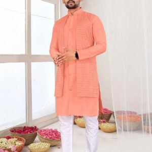 Peach Kurta with Nehru Jacket