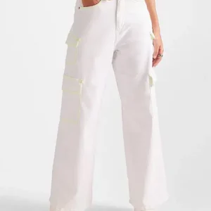 Utility Pocket Wide-Leg White Jeans