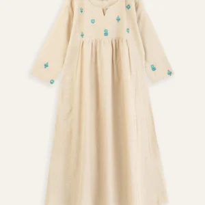Cream Embroidered Cotton Dress