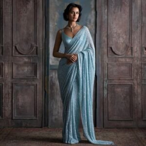 Silver Glitter Silk Saree