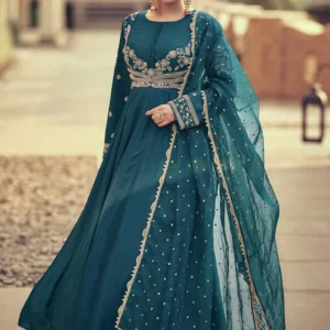 Teal Embroidered Anarkali