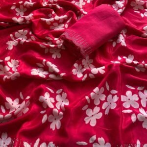 Pink Floral Velvet Saree