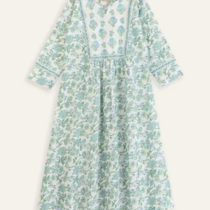Green-Blue Floral Panel Dress