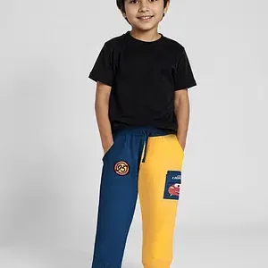 Bold Contrast Patch Joggers with Black Tee
