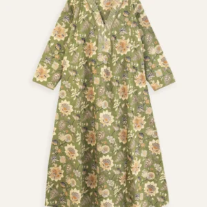 Mira Olive Green Lotus Bloom Handblock Kurta