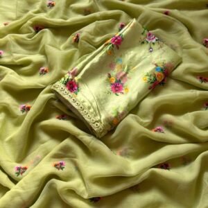 Floral Green Embroidered Saree