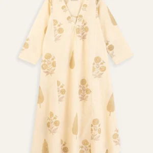 Light Yellow Cypress Floral Handblock Kurta