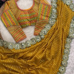 Mustard Yellow Embroidered Saree