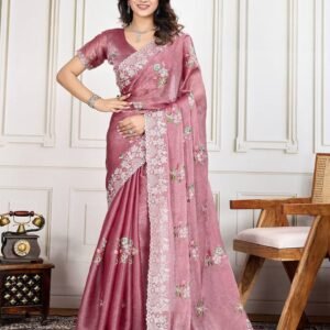 Embroidered  Pink Saree