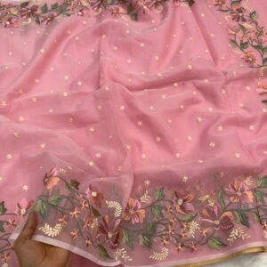 Blush Pink Floral Embroidered Saree