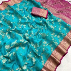Blue and Pink Banarasi Silk Saree
